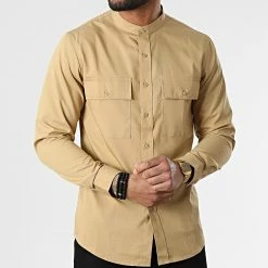 Sortie 🤩 Chemise Manches Longues Col Mao J530 Beige Foncé de John H 💯 -John H Soldes john h 310344 J530 SHALLOW CAMEL 20220324T155219 03