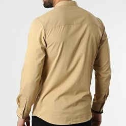 Sortie 🤩 Chemise Manches Longues Col Mao J530 Beige Foncé de John H 💯 -John H Soldes john h 310344 J530 SHALLOW CAMEL 20220324T155220 04