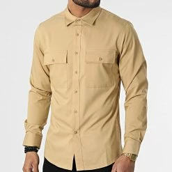 Budget 😉 Chemise Manches Longues J529 Beige Foncé de John H 💯