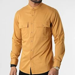 Meilleure affaire ⭐ Chemise Manches Longues Col Mao J530 Camel de John H ✨