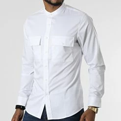 Top 10 😍 Chemise Manches Longues Col Mao J530 Blanc de John H 🛒