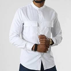Top 10 😍 Chemise Manches Longues Col Mao J530 Blanc de John H 🛒 -John H Soldes john h 310433 J530 WHITE 20220408T143705 03