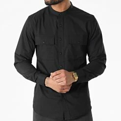 Top 10 💯 Chemise Manches Longues Col Mao J530 Noir de John H ⌛ -John H Soldes john h 310434 J530 BLACK 20220324T162550 03