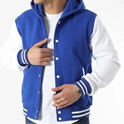 Vente flash 🥰 Veste Teddy A Capuche 3118 Bleu Roi Blanc de John H 🔔