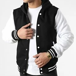 Vente flash ⭐ Veste Teddy A Capuche 3118 Noir Blanc de John H ❤️