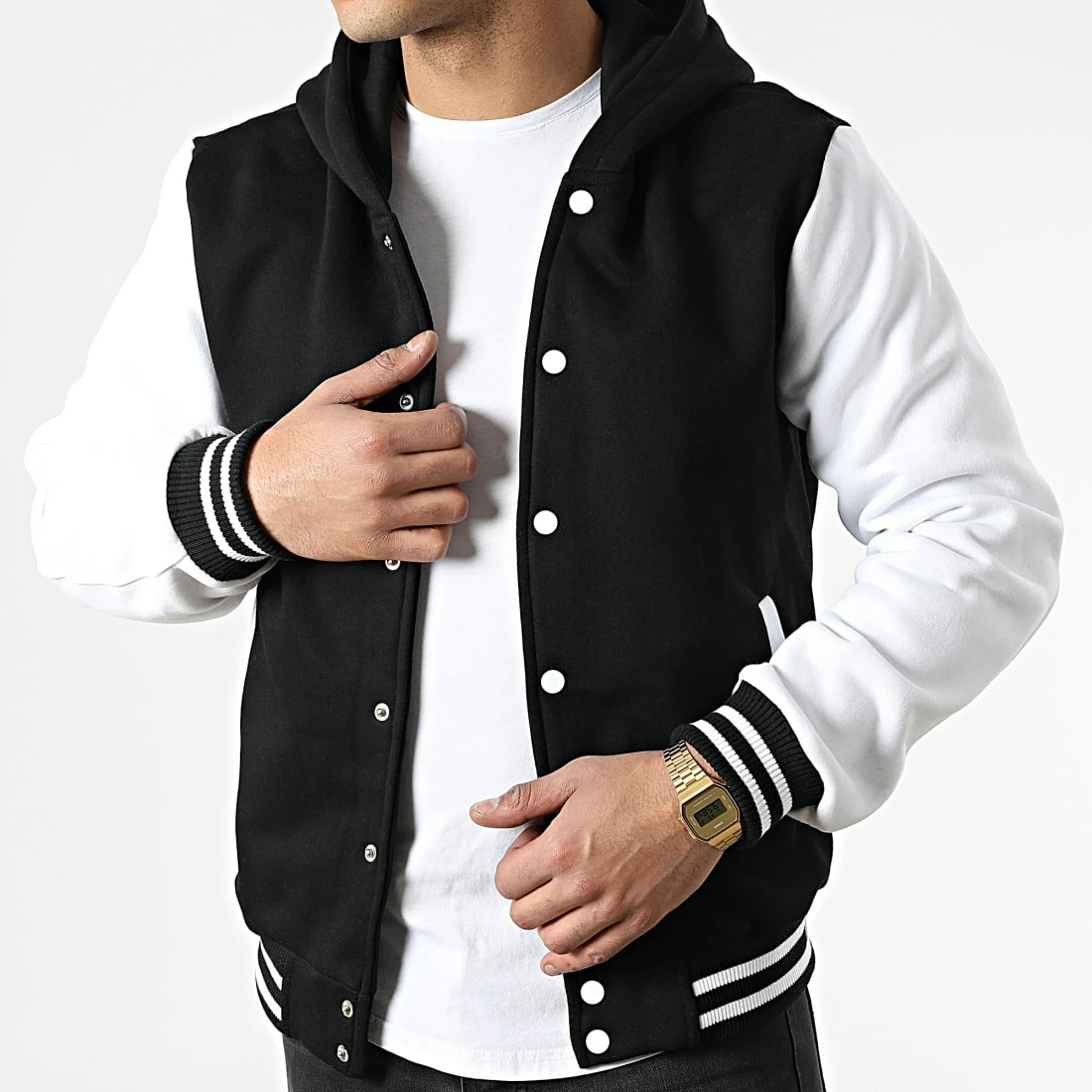 Vente flash ⭐ Veste Teddy A Capuche 3118 Noir Blanc de John H ❤️ 3 Vente flash ⭐ Veste Teddy A Capuche 3118 Noir Blanc de John H ❤️