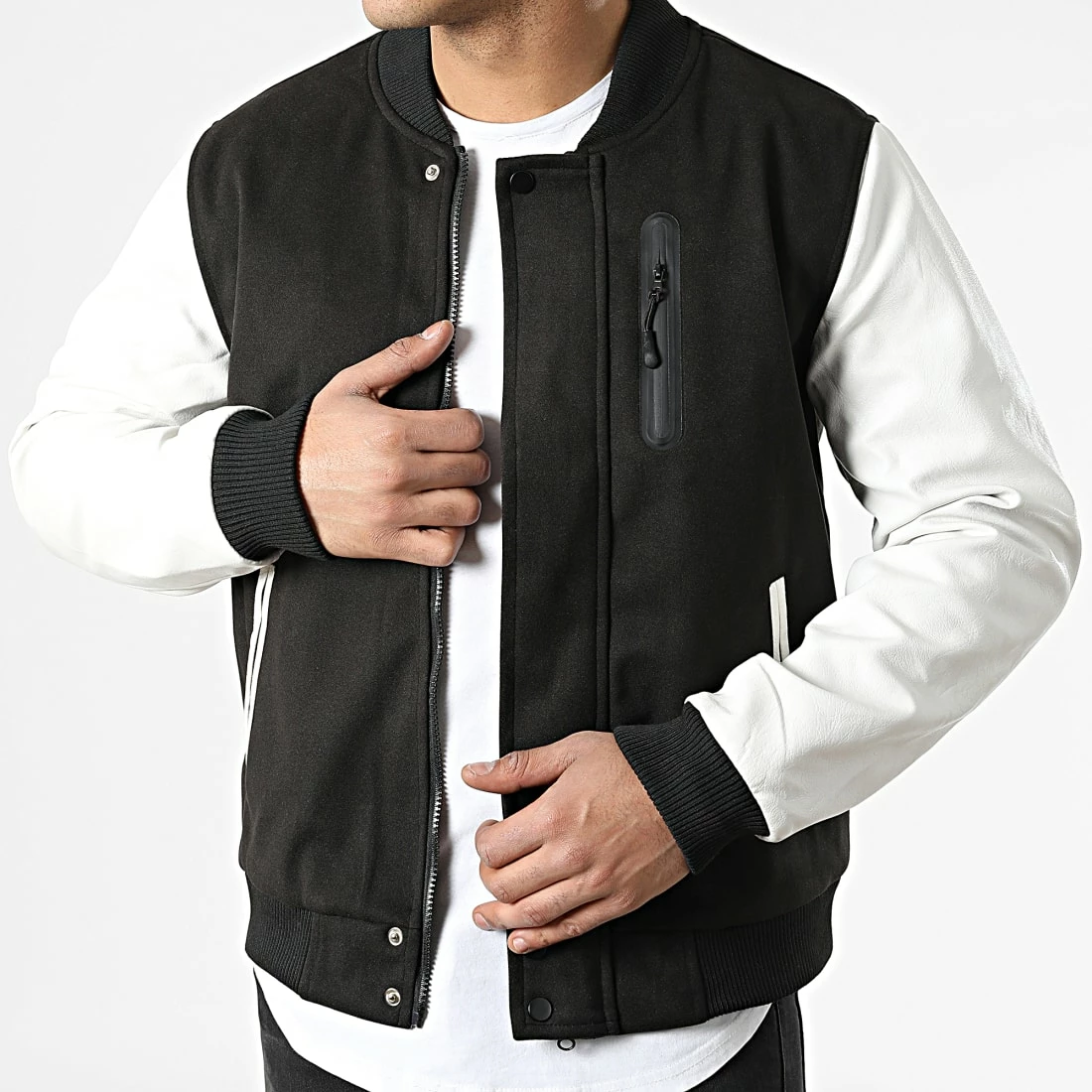 Remise 🎉 Veste Zippée 3119 Noir Blanc de John H 🌟 3 Remise 🎉 Veste Zippée 3119 Noir Blanc de John H 🌟