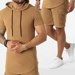 Acheter 💯 Ensemble Tee 👚 Shirt Capuche Et Short Jogging PP62-DD62 Camel de John H 🎉