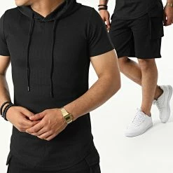 Meilleur prix 💯 Ensemble Tee 👚 Shirt Capuche Et Short Jogging PP66-DD66 Noir de John H 👍