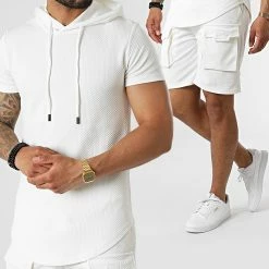 Sortie 😍 Ensemble Tee 👕 Shirt Capuche Et Short Jogging PP68-DD68 Blanc de John H ❤️
