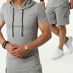 Meilleure affaire 🎁 Ensemble Tee 👚 Shirt Capuche Et Short Jogging PP66-DD66 Gris de John H 💯