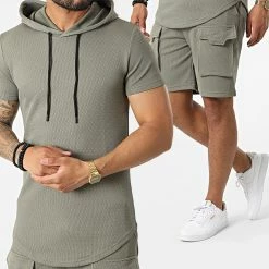 Sortie 🧨 Ensemble Tee 👕 Shirt Capuche Et Short Jogging DD54-PP54 Vert Kaki de John H 😍