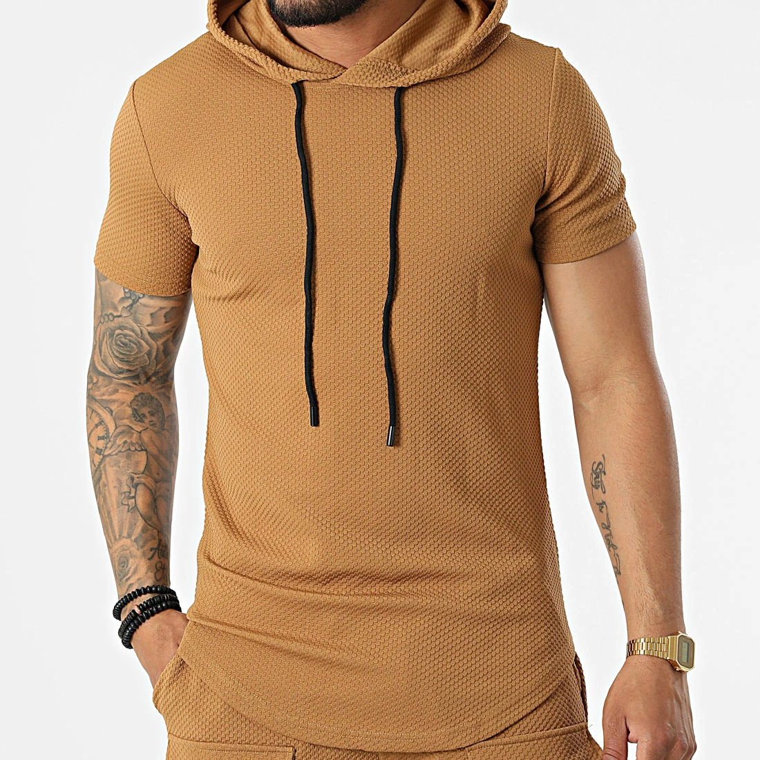 Budget 😀 Ensemble Tee 👚 Shirt Capuche Et Short Jogging PP68-DD68 Camel de John H 🎁 5 Budget 😀 Ensemble Tee 👚 Shirt Capuche Et Short Jogging PP68-DD68 Camel de John H 🎁 – Image 3