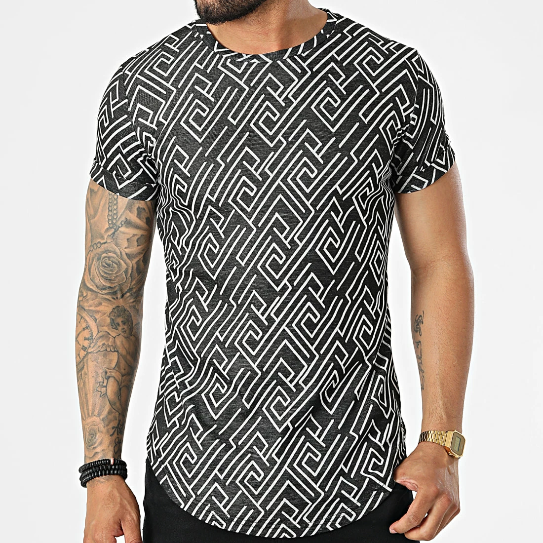 Remise ⭐ Tee 👚 Shirt Oversize DD78 Noir Blanc de John H 🎁 5 Remise ⭐ Tee 👚 Shirt Oversize DD78 Noir Blanc de John H 🎁 – Image 3