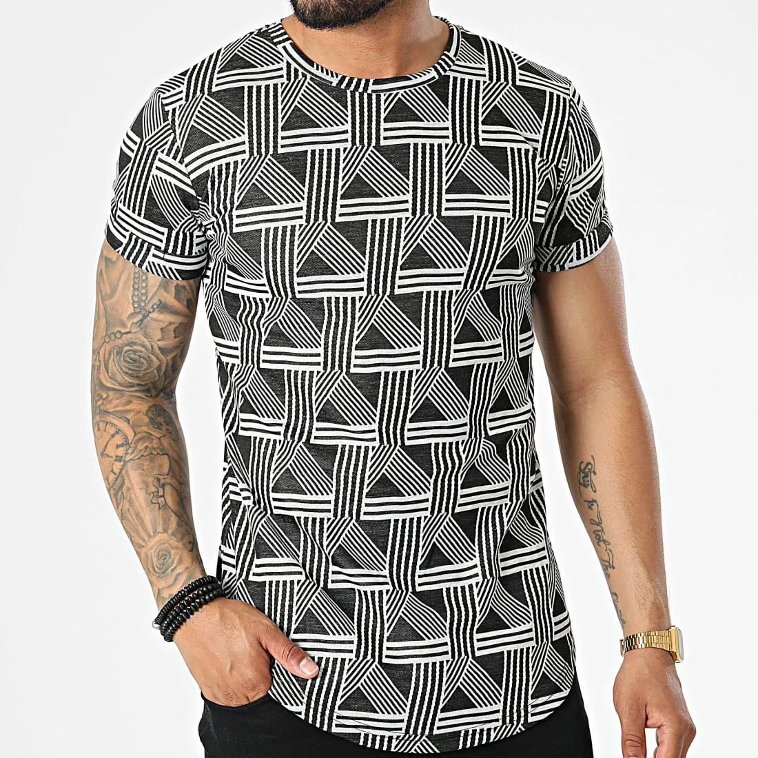 Bon marché 🎉 Tee 👕 Shirt Oversize DD80 Noir Blanc de John H ⭐ 5 Bon marché 🎉 Tee 👕 Shirt Oversize DD80 Noir Blanc de John H ⭐ – Image 3