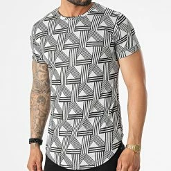 Bon marché ⭐ Tee 👚 Shirt Oversize DD80 Blanc Noir de John H 🎁