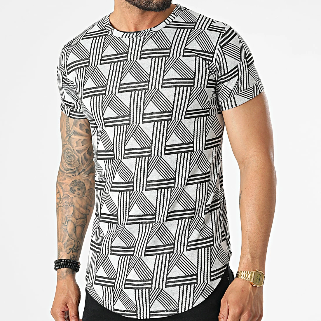 Bon marché ⭐ Tee 👚 Shirt Oversize DD80 Blanc Noir de John H 🎁 3 Bon marché ⭐ Tee 👚 Shirt Oversize DD80 Blanc Noir de John H 🎁