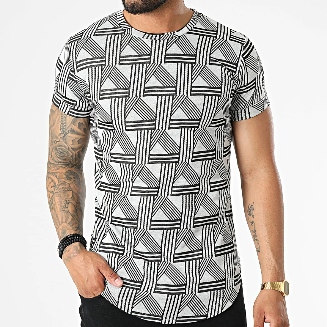 Bon marché ⭐ Tee 👚 Shirt Oversize DD80 Blanc Noir de John H 🎁 5 Bon marché ⭐ Tee 👚 Shirt Oversize DD80 Blanc Noir de John H 🎁 – Image 3