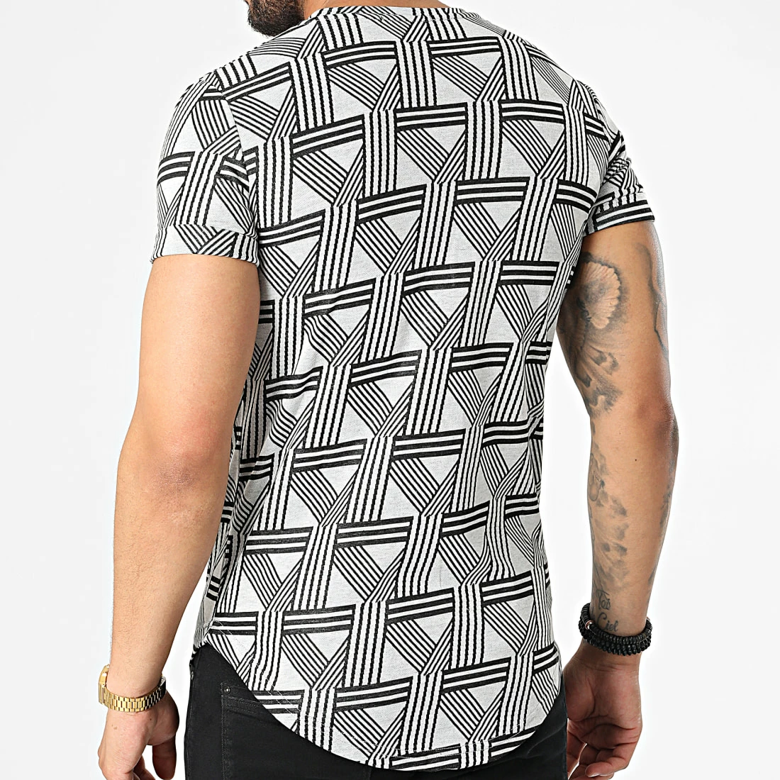 Bon marché ⭐ Tee 👚 Shirt Oversize DD80 Blanc Noir de John H 🎁 6 Bon marché ⭐ Tee 👚 Shirt Oversize DD80 Blanc Noir de John H 🎁 – Image 4