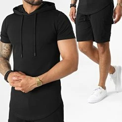 Offres 👍 Ensemble Tee 👚 Shirt Capuche Et Short Jogging DD58-PP58 Noir de John H 🌟