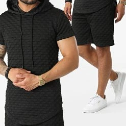 Acheter 🧨 Ensemble Tee 👕 Shirt Capuche Et Short Jogging AB335 Noir de John H 👍
