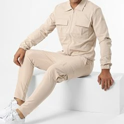 Tout neuf 🌟 Ensemble Veste Zippée Et Pantalon Cargo AB327 Camel de John H ✔️