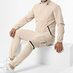 Meilleure vente 🌟 Ensemble Veste Zippée Et Pantalon Cargo AB326 Beige Foncé de John H 😀