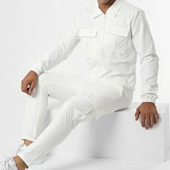 Vente flash 🎉 Ensemble Veste Zippée Et Pantalon Cargo AB327 Blanc de John H 😉