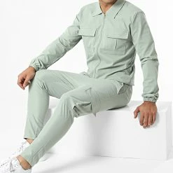 Bon marché ✨ Ensemble Veste Zippée Et Pantalon Cargo AB327 Vert de John H 🥰