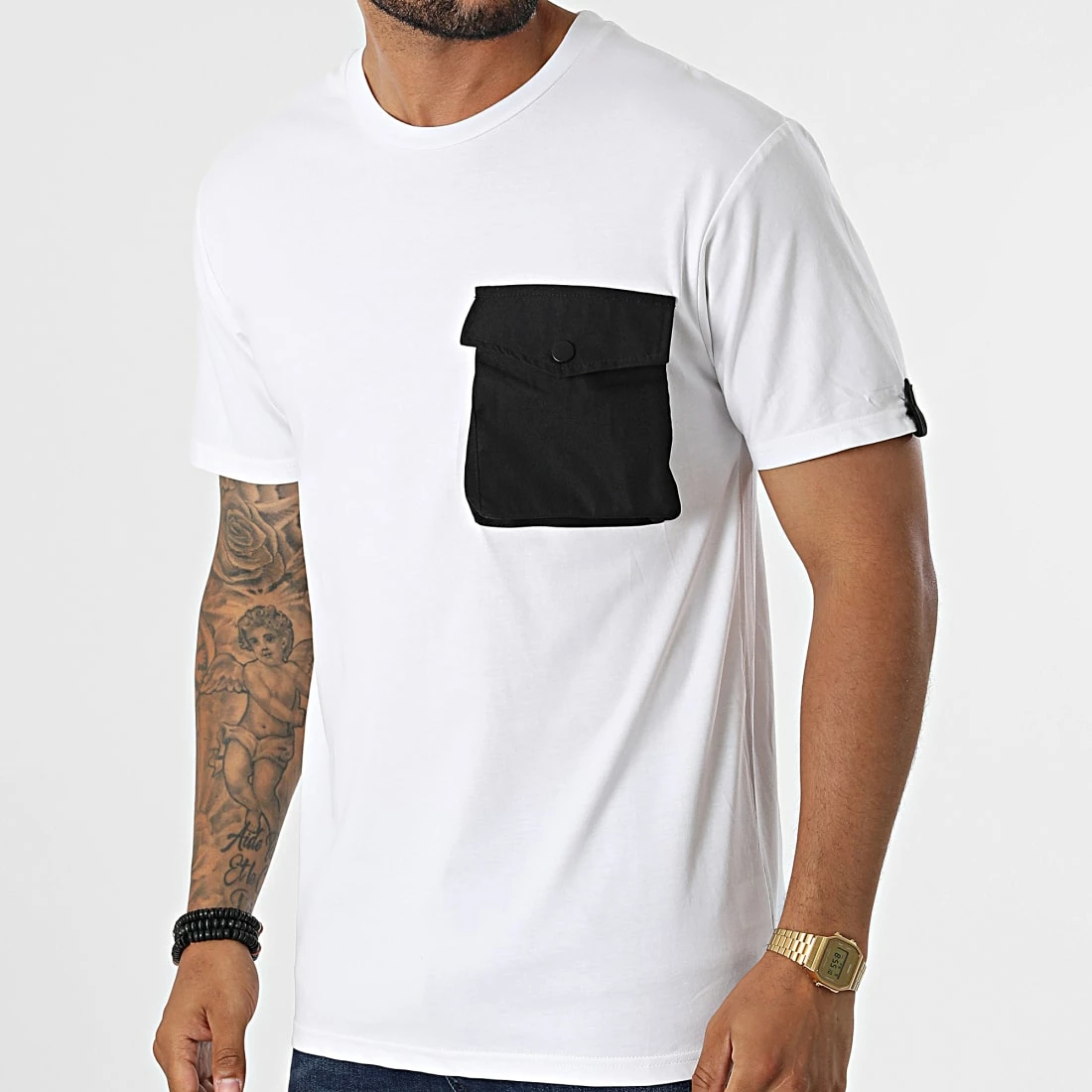 Promo 😀 Tee 👕 Shirt Poche T8814 Blanc Noir de John H 🔥 3 Promo 😀 Tee 👕 Shirt Poche T8814 Blanc Noir de John H 🔥