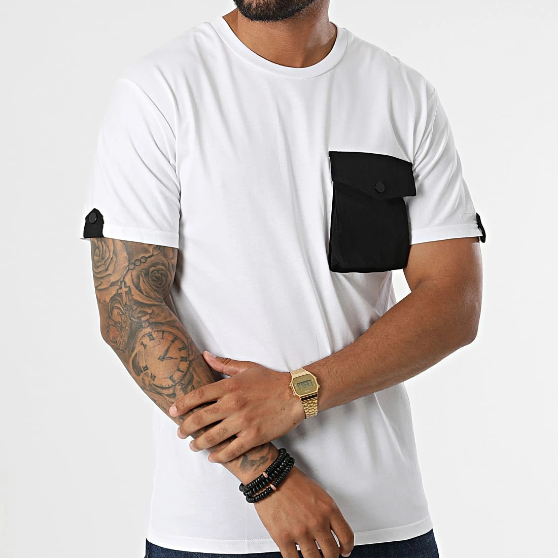 Promo 😀 Tee 👕 Shirt Poche T8814 Blanc Noir de John H 🔥 5 Promo 😀 Tee 👕 Shirt Poche T8814 Blanc Noir de John H 🔥 – Image 3