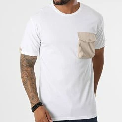 Meilleur prix 🔔 Tee 👕 Shirt Poche T8814 Blanc Beige de John H 👍 -John H Soldes john h 332199 T8814 WHITE CAMEL 20220812T141504 03