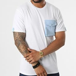 Grosses soldes 🔥 Tee 👕 Shirt Poche T8814 Blanc Bleu Clair de John H ✔️ -John H Soldes john h 332201 T8814 WHITE BLUE 20220812T141523 03