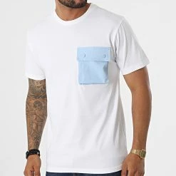 Top 10 😉 Tee 👚 Shirt Poche T8815 Blanc Bleu Clair de John H 💯