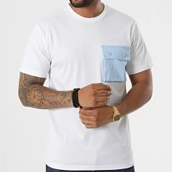 Top 10 😉 Tee 👚 Shirt Poche T8815 Blanc Bleu Clair de John H 💯 -John H Soldes john h 332209 T8815 WHITE BLUE 20220812T141712 03