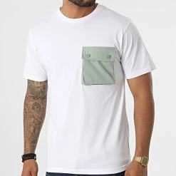 De gros ✔️ Tee 👕 Shirt Poche T8815 Blanc Vert Kaki de John H 💯