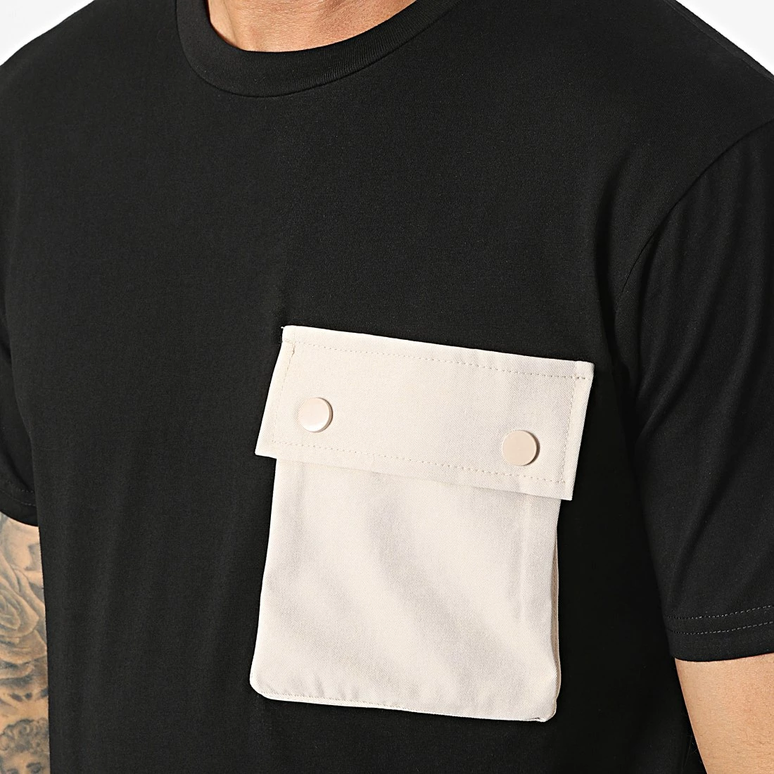 Le moins cher ✨ Tee 👚 Shirt Poche T8815 Noir Beige de John H ⌛ 4 Le moins cher ✨ Tee 👚 Shirt Poche T8815 Noir Beige de John H ⌛ – Image 2