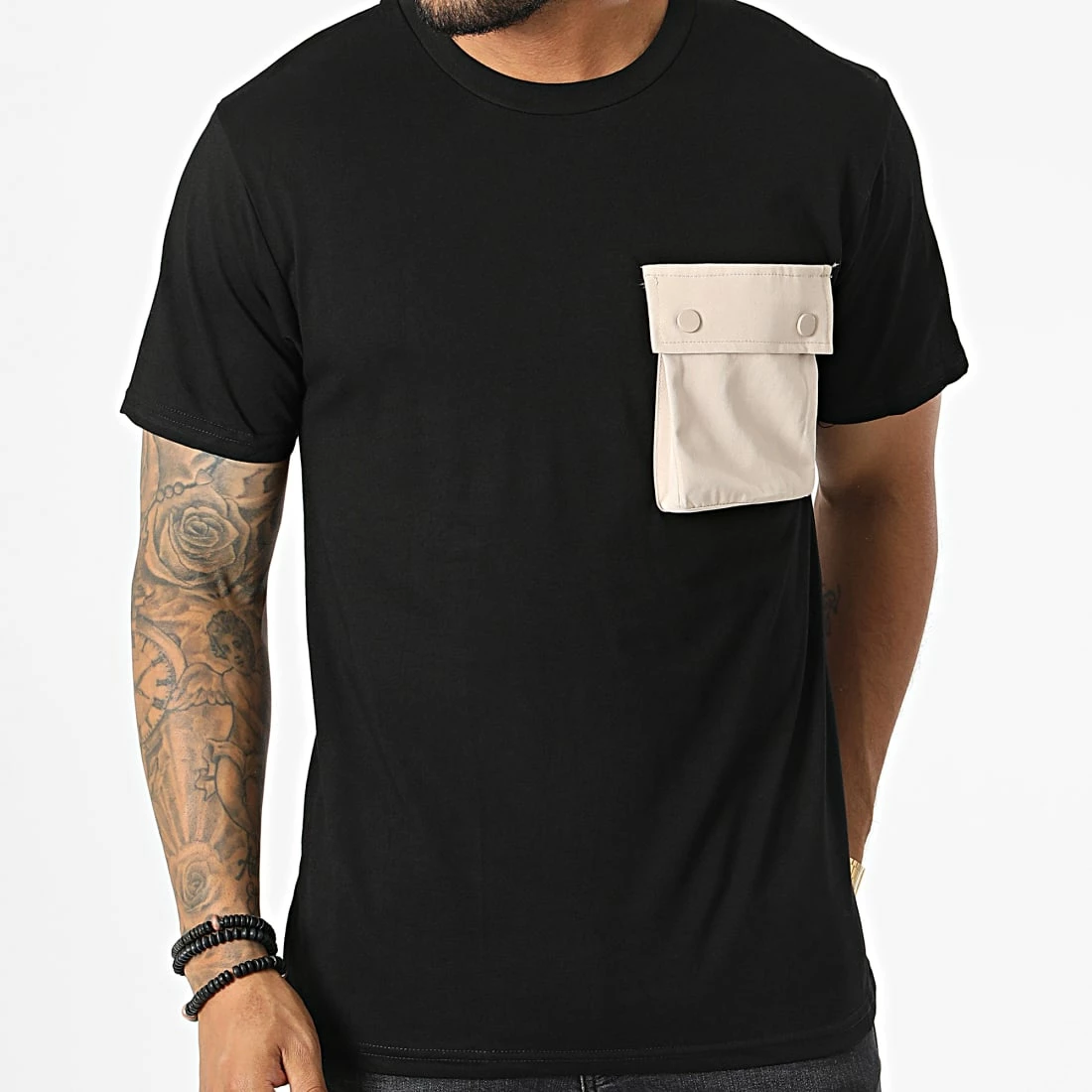 Le moins cher ✨ Tee 👚 Shirt Poche T8815 Noir Beige de John H ⌛ 5 Le moins cher ✨ Tee 👚 Shirt Poche T8815 Noir Beige de John H ⌛ – Image 3