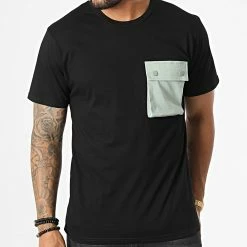 Budget 🎉 Tee 👕 Shirt Poche T8815 Noir Vert Kaki de John H 🌟 -John H Soldes john h 332216 T8815 BLACK GREEN 20220812T140941 03