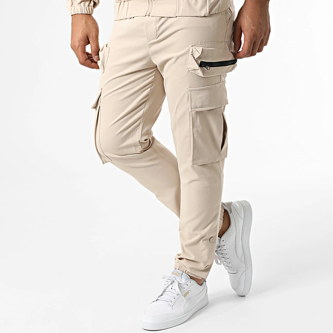 Vente flash 🎁 Ensemble Veste Zippée Et Pantalon Cargo AB361 Beige Foncé de John H ✔️ 6 Vente flash 🎁 Ensemble Veste Zippée Et Pantalon Cargo AB361 Beige Foncé de John H ✔️ – Image 4