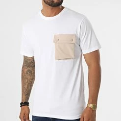 Acheter 😍 Tee 👚 Shirt Poche T8815 Blanc Beige de John H 💯 -John H Soldes john h 332248 T8815 WHITE CAMEL 20220812T141543 03