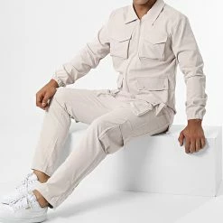 Remise ❤️ Ensemble Veste Zippée Et Pantalon Cargo AB331 Beige de John H 😍