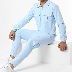 Sortie 💯 Ensemble Veste Zippée Et Pantalon Cargo AB327 Bleu Ciel de John H ❤️