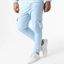 Sortie 💯 Ensemble Veste Zippée Et Pantalon Cargo AB327 Bleu Ciel de John H ❤️ -John H Soldes john h 332298 AB327 BLUE 20220816T152033 04