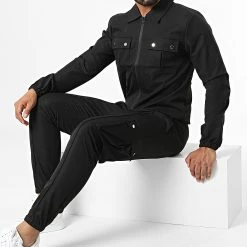 Vente flash 🤩 Ensemble Veste Zippée Et Pantalon Cargo AB352 Noir de John H 👏