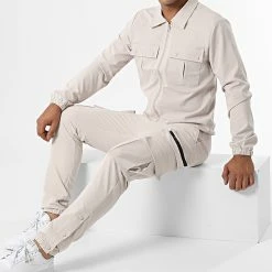 Grosses soldes 👍 Ensemble Veste Zippée Et Pantalon Cargo AB361 Beige de John H ❤️