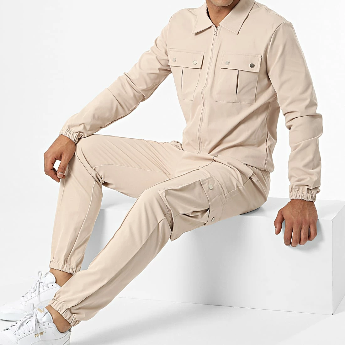 Le moins cher 😉 Ensemble Veste Zippée Et Pantalon Cargo AB352 Beige Foncé de John H 🎁 3 Le moins cher 😉 Ensemble Veste Zippée Et Pantalon Cargo AB352 Beige Foncé de John H 🎁