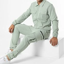 Sortie 🧨 Ensemble Veste Zippée Et Pantalon Cargo AB361 Vert de John H 👏