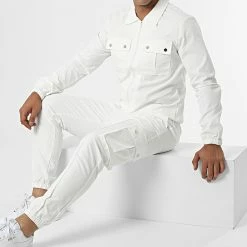 Meilleure vente 🌟 Ensemble Veste Zippée Et Pantalon Cargo AB352 Blanc de John H 👏