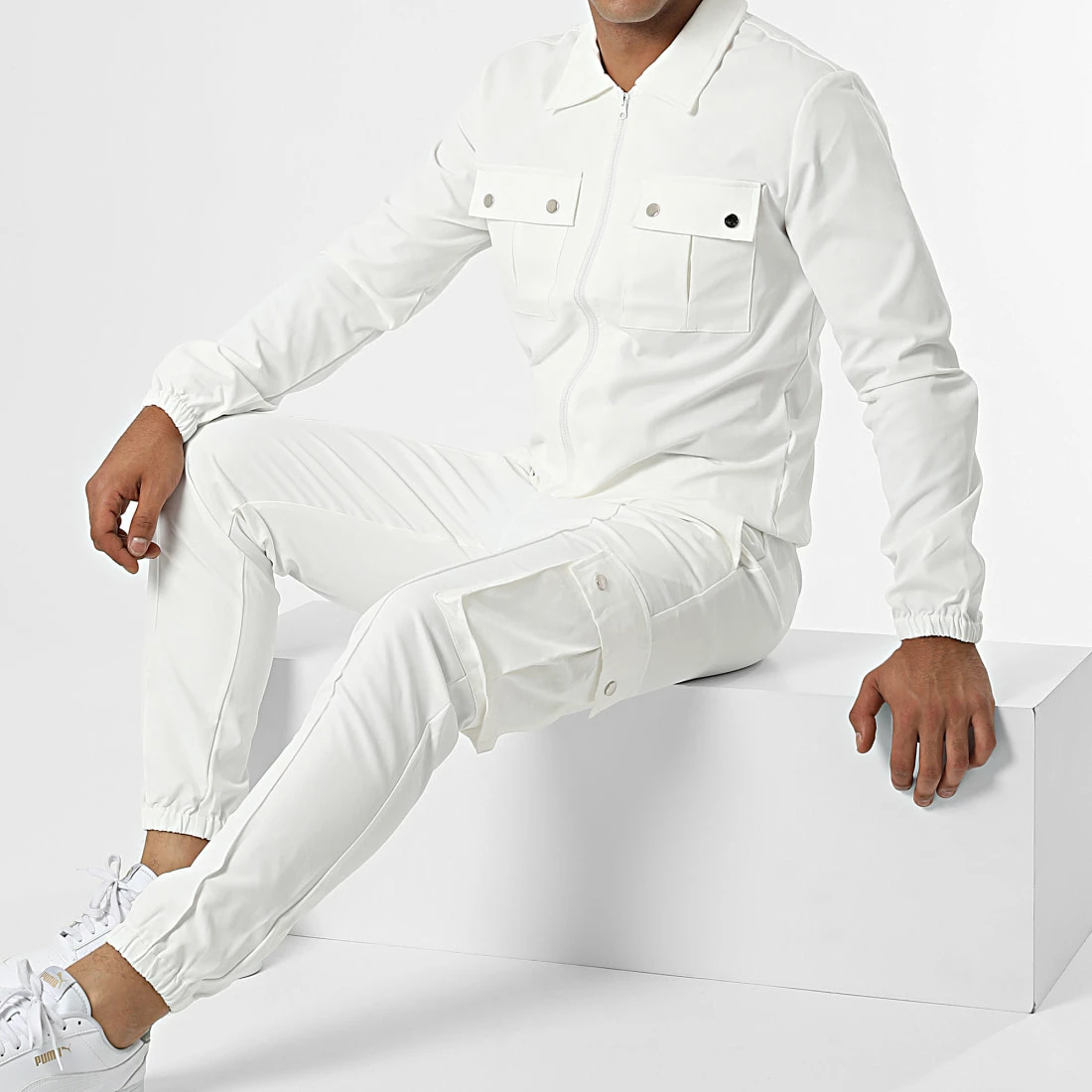 Meilleure vente 🌟 Ensemble Veste Zippée Et Pantalon Cargo AB352 Blanc de John H 👏 3 Meilleure vente 🌟 Ensemble Veste Zippée Et Pantalon Cargo AB352 Blanc de John H 👏